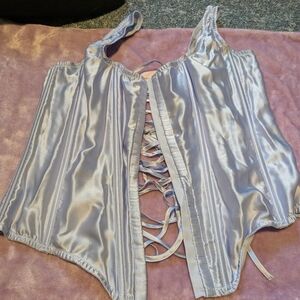 Satin Lace-Up Corset Top in Light Blue